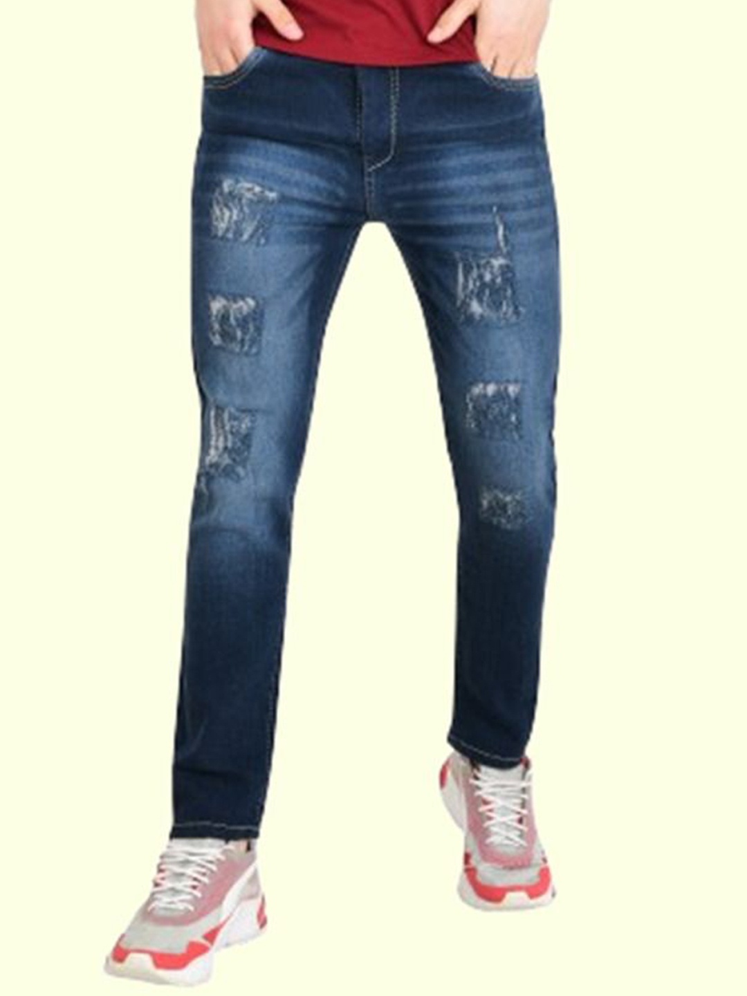

LINARIA Men Classic Slim Fit Highly Distressed Light Fade Jeans, Blue