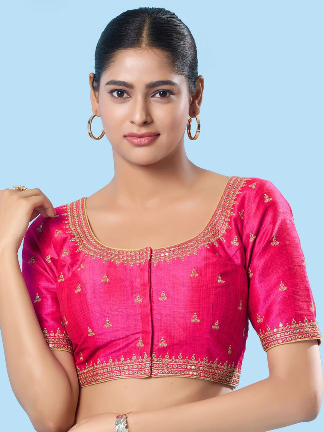 

VAMAS - THE DESIGNER BLOUSES Women Square Neck Padded Saree Blouse, Pink
