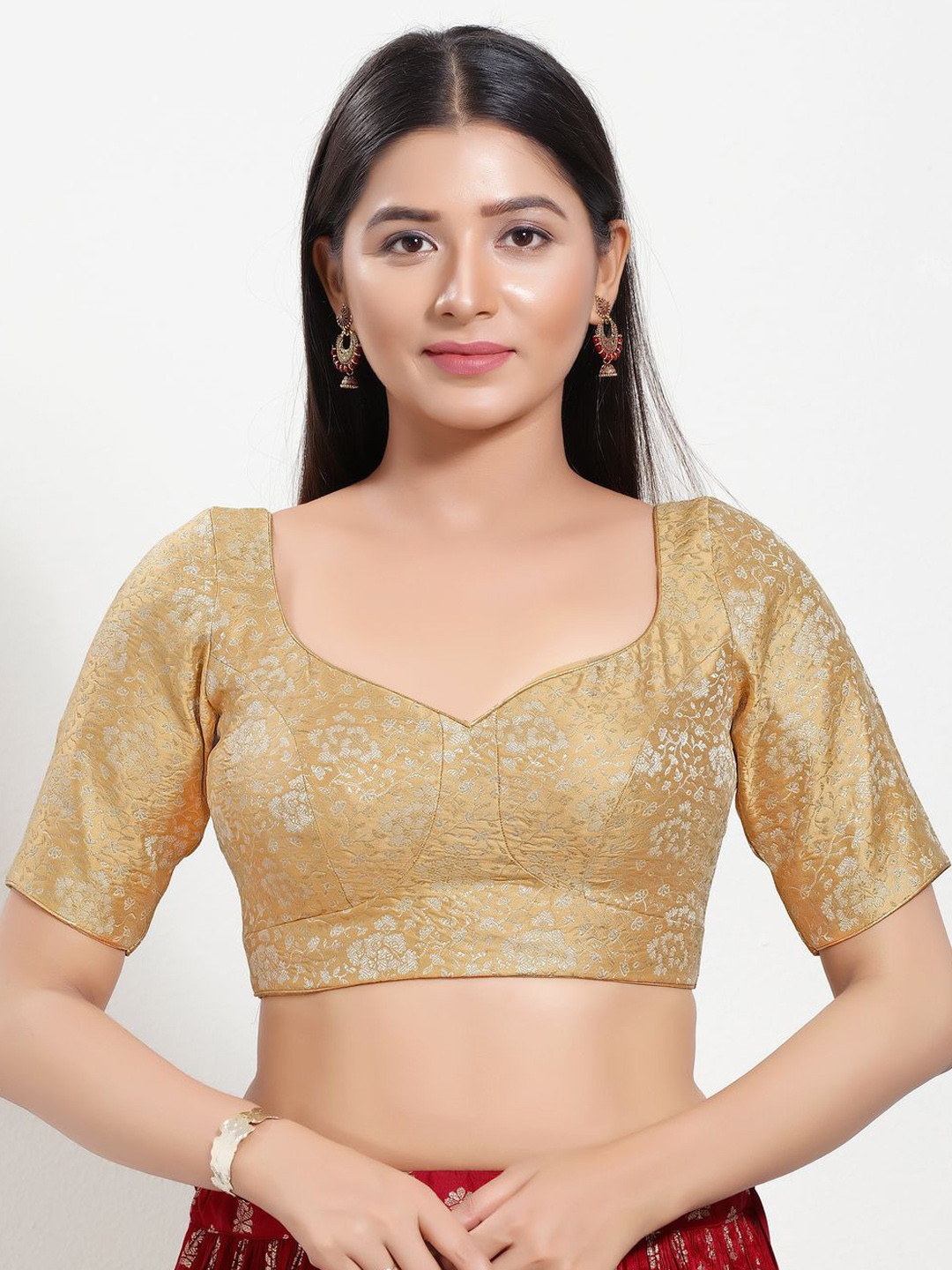 

VAMAS - THE DESIGNER BLOUSES Women V-Neck Padded Saree Blouse, Gold