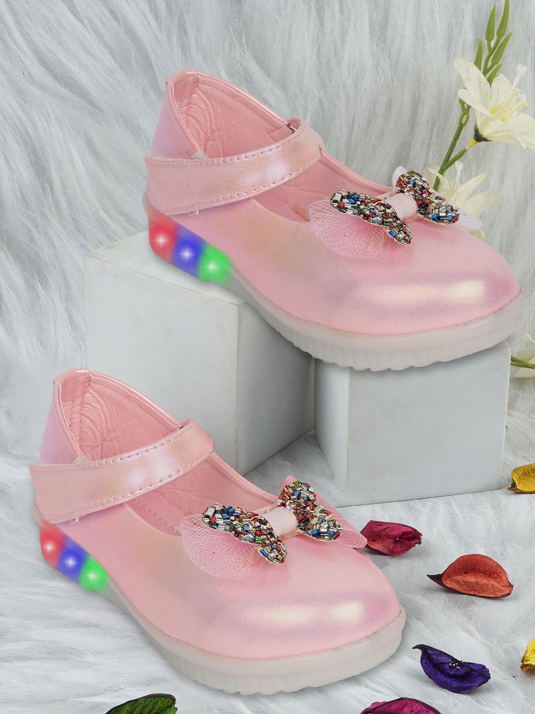 

BAESD Girls Round Toe Ballerinas Flats With Bows, Pink