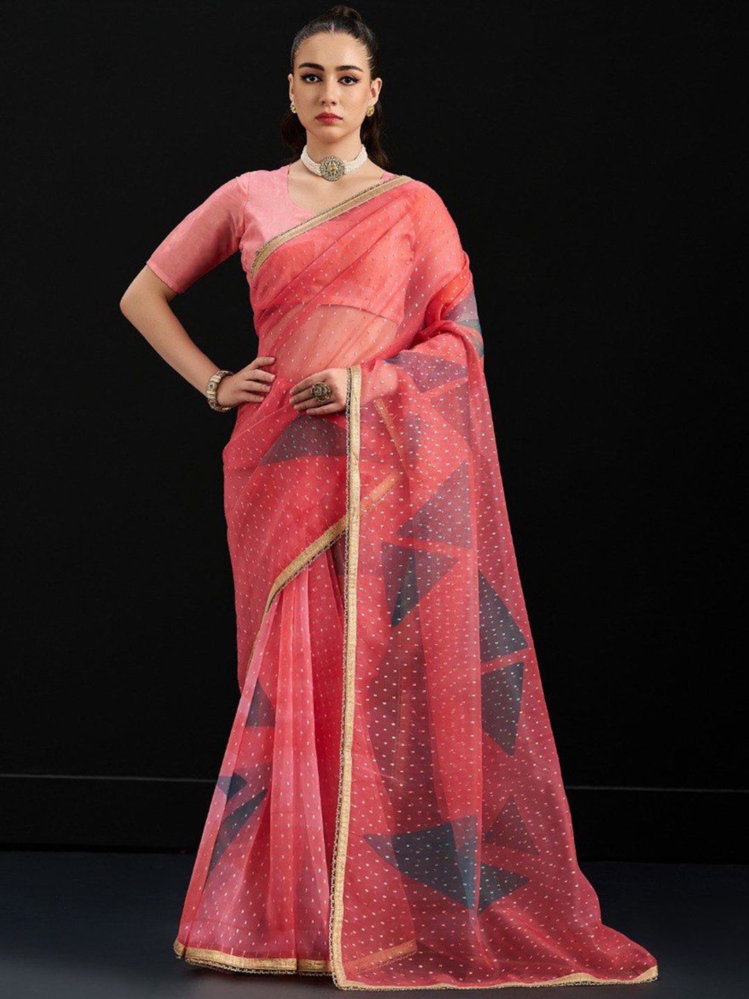 

BW X BUTTERFLY Butti Embroidered Saree with Blouse Piece, Peach