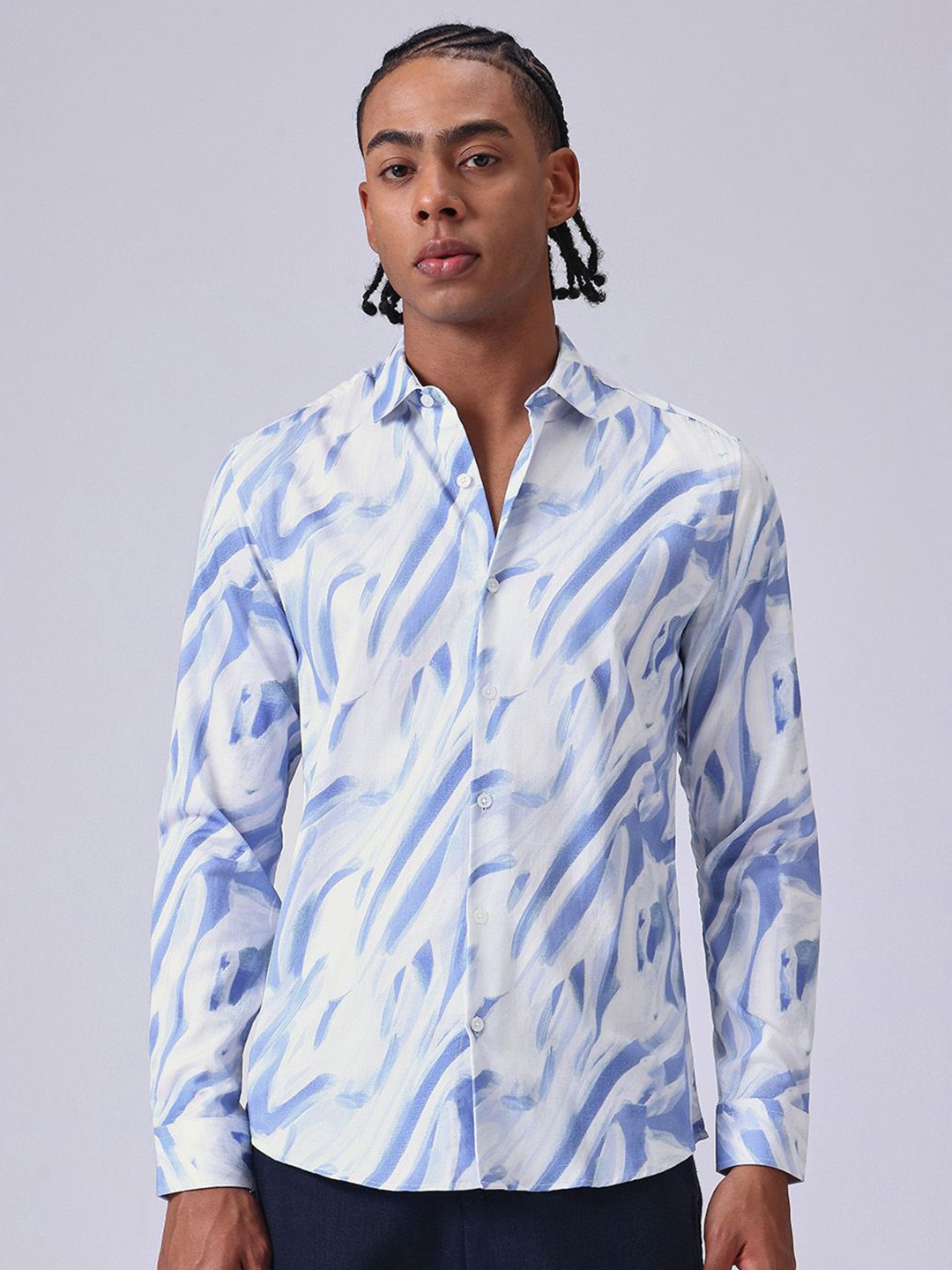 

Banana Club Men Abstract Printed Classic Slim Fit Casual Shirt, White