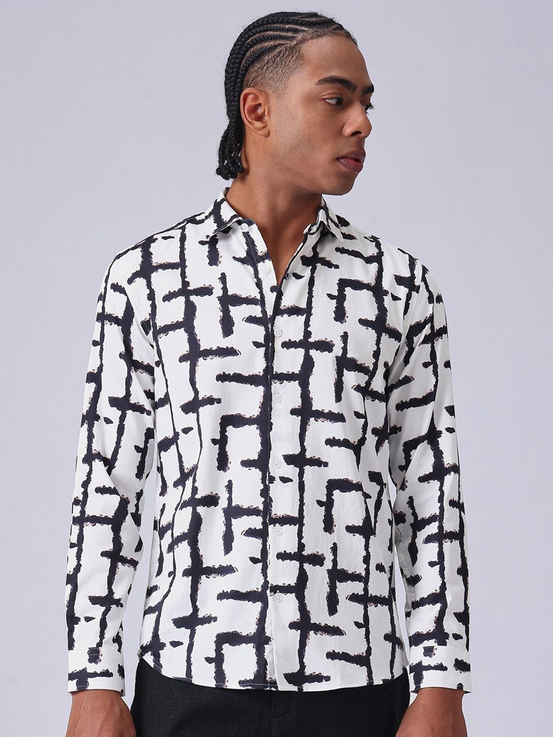 

Banana Club Men Classic Slim Fit Abstract Printed Casual Shirt, White