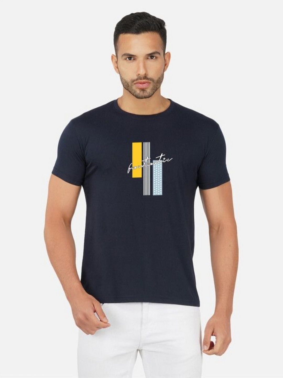 

Moda Rapido Men Bio Finish Graphic Printed Round Neck Cotton T-shirt, Navy blue