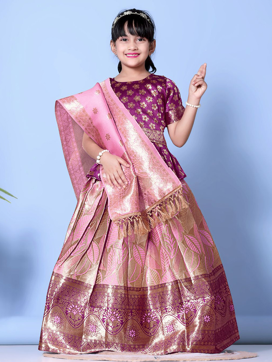 

BAESD Girls Ready to Wear Lehenga & Blouse With Dupatta, Pink