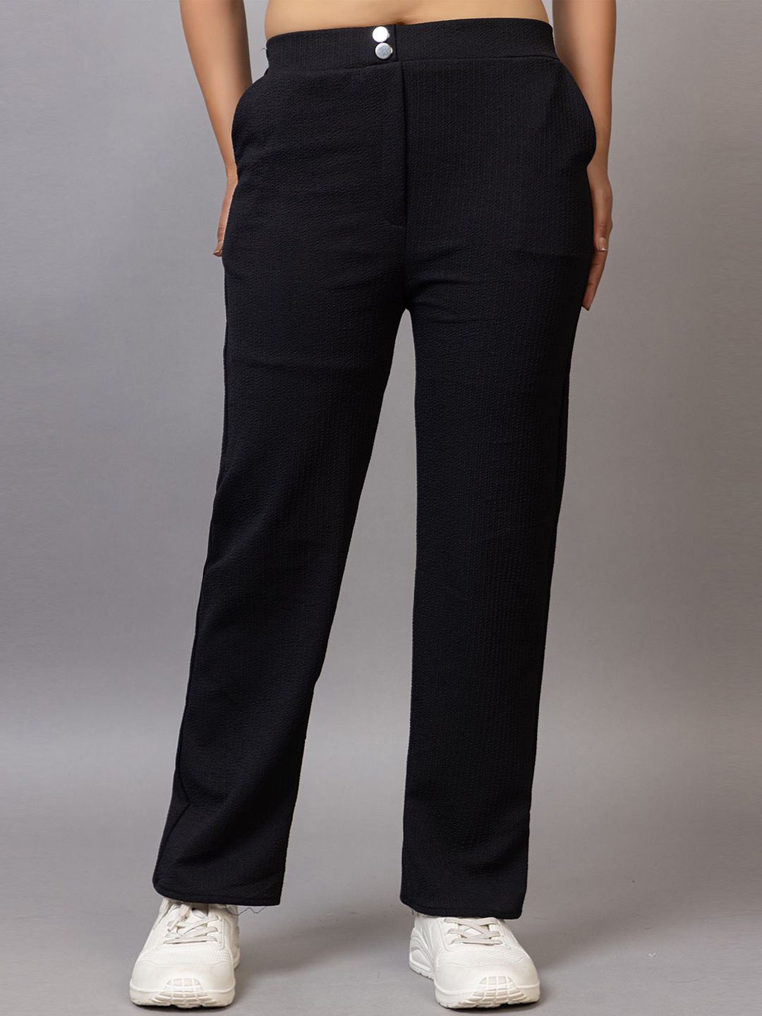 

PROBASIC Women Cotton High Rise Trousers, Black