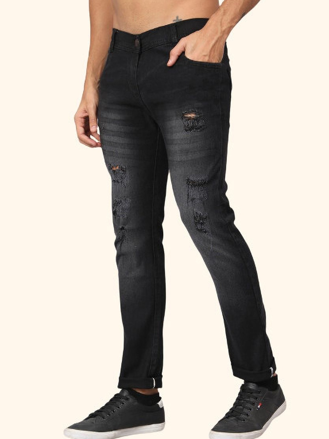 

LINARIA Men Classic Slim Fit Mildly Distressed Light Fade Jeans, Grey