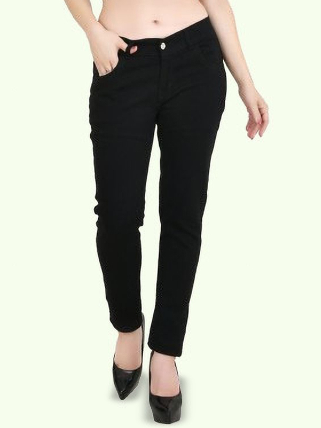 

LINARIA Women Cotton Classic Slim Fit Mid-Rise Low Distress Jeans, Black