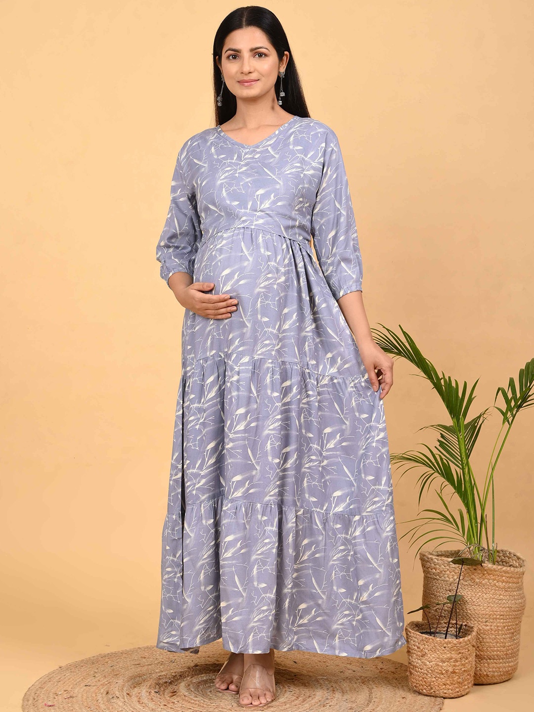 

GOLDSTROMS Women Printed Maternity Maxi Dress, Grey