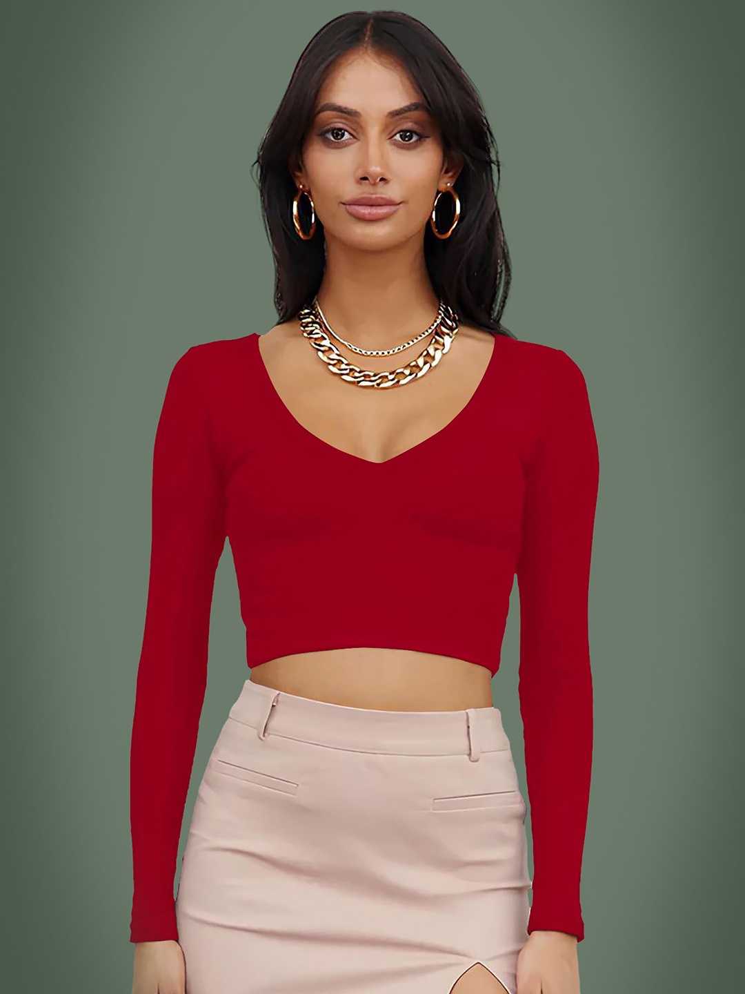 

Dream Beauty Fashion Women V-Neck Crop Fitted Top, Red