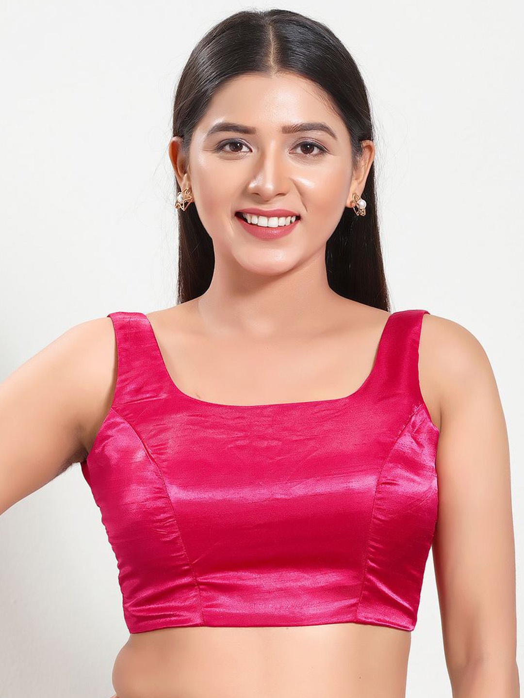 

VAMAS - THE DESIGNER BLOUSES Women Round Neck Padded Saree Blouse, Pink