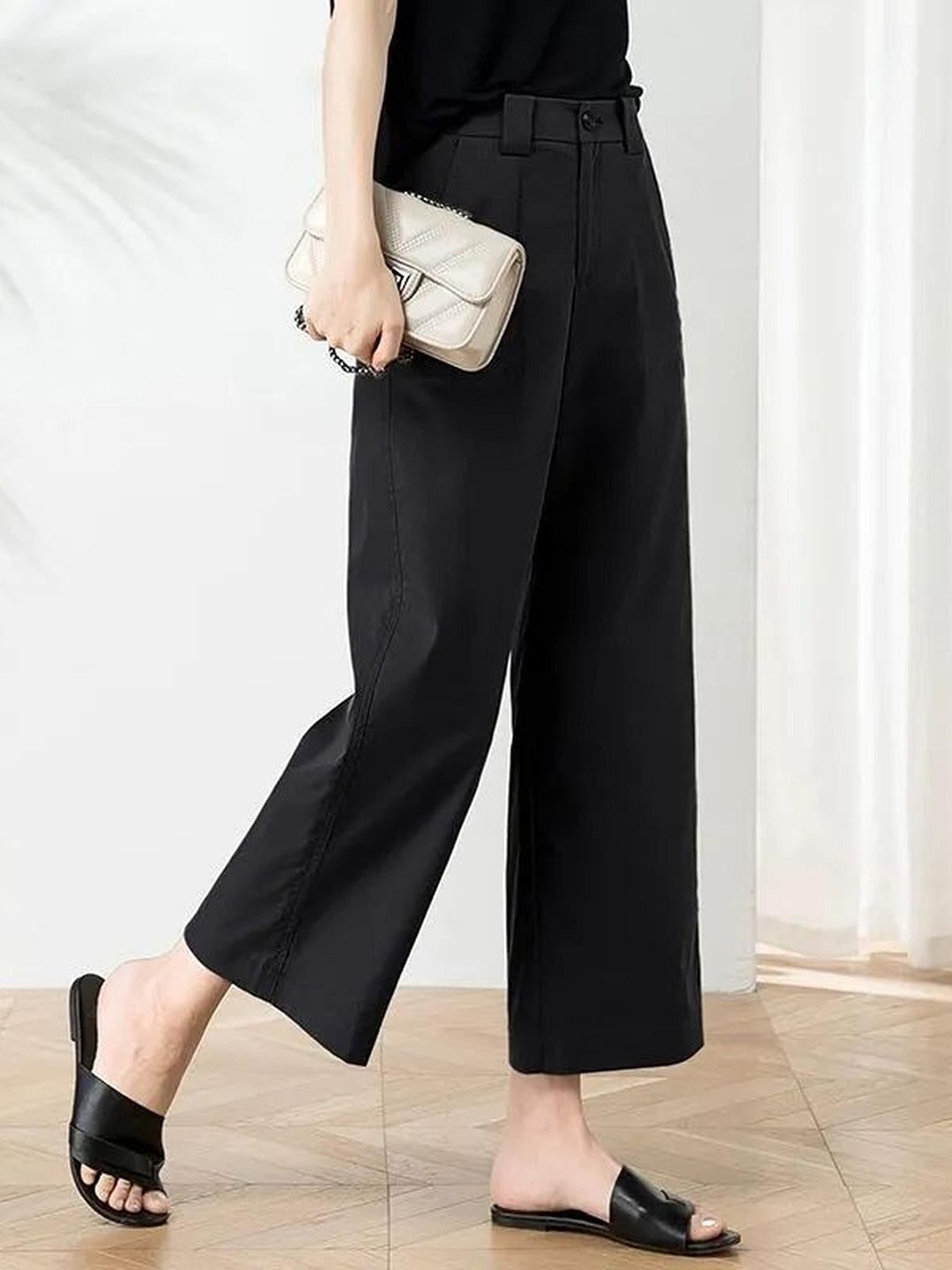 

Outzidr Women Mid-Rise Original Parallel Trousers, Black