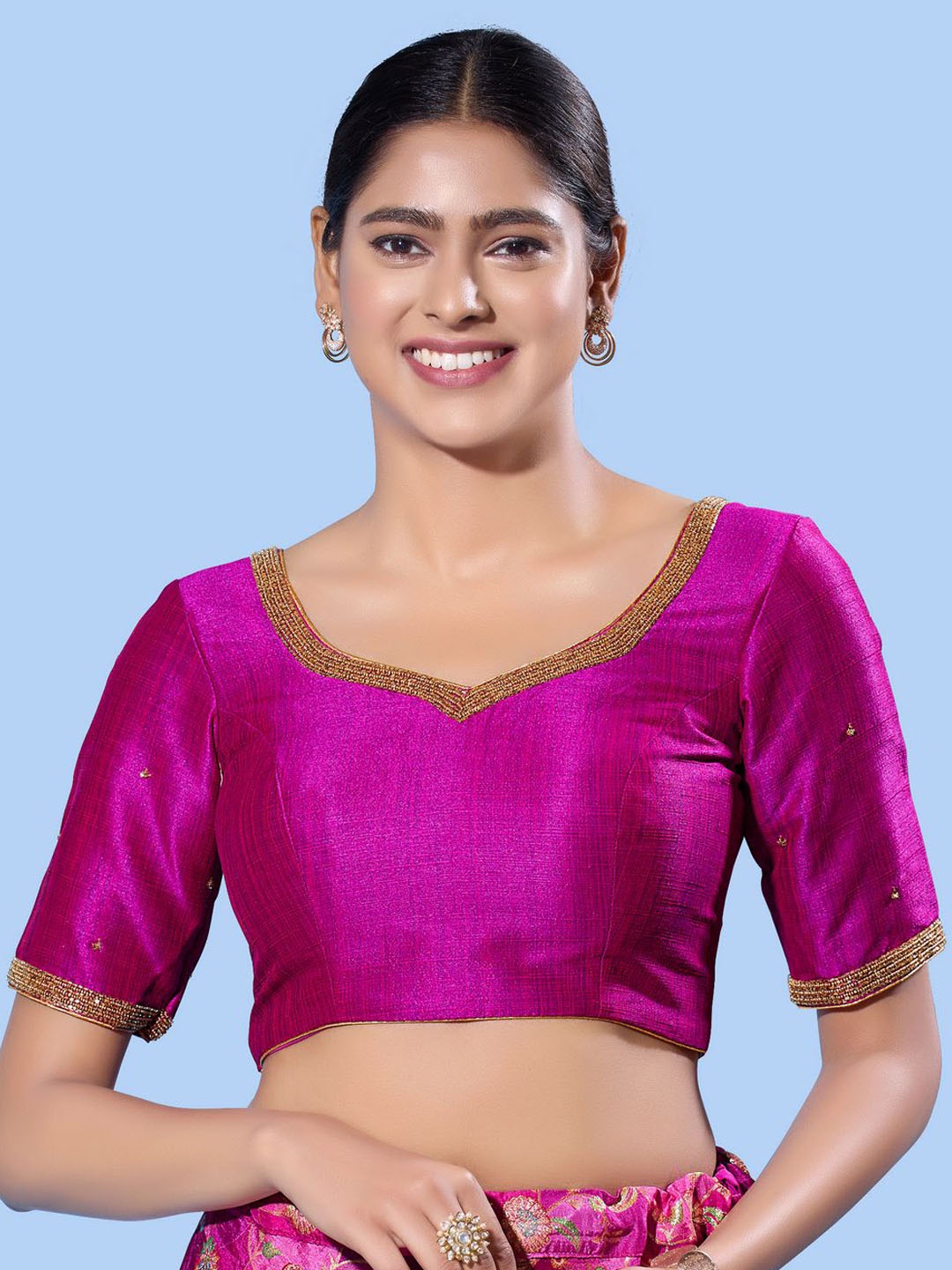 

VAMAS - THE DESIGNER BLOUSES Women Sweetheart Neck Padded Saree Blouse, Purple