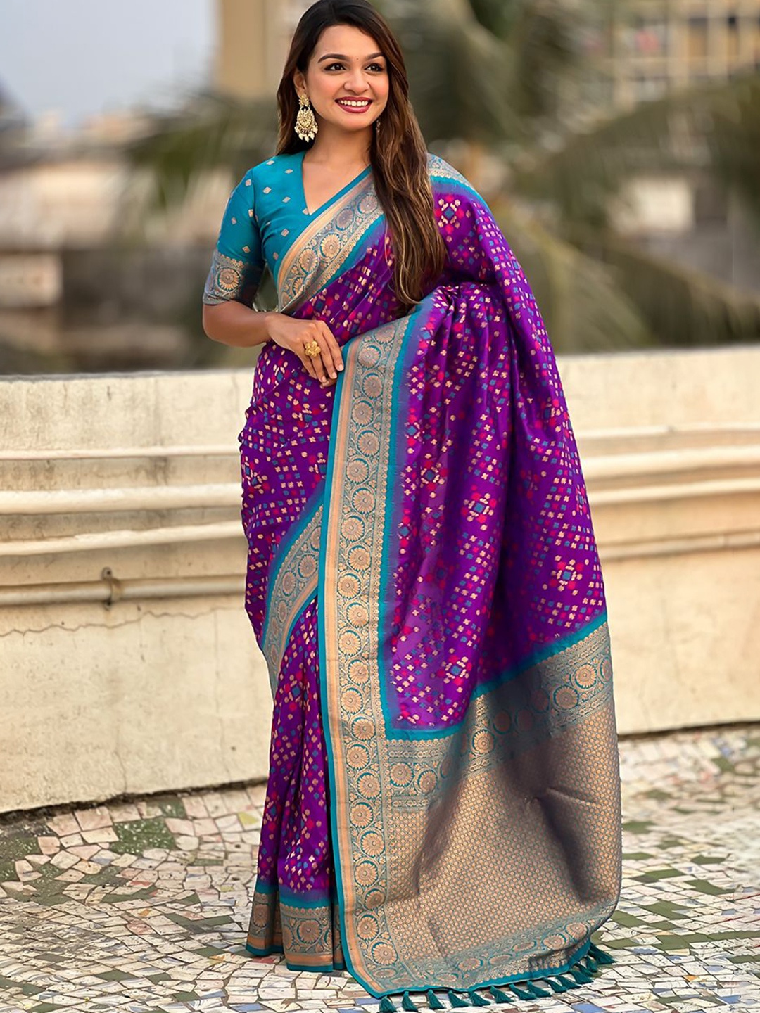 

all about you Woven Design Zari Patola Saree, Purple