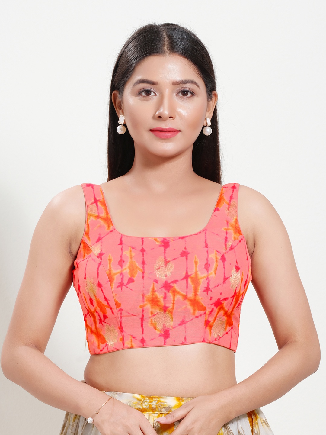 

VAMAS - THE DESIGNER BLOUSES Women Round Neck Padded Saree Blouse, Pink