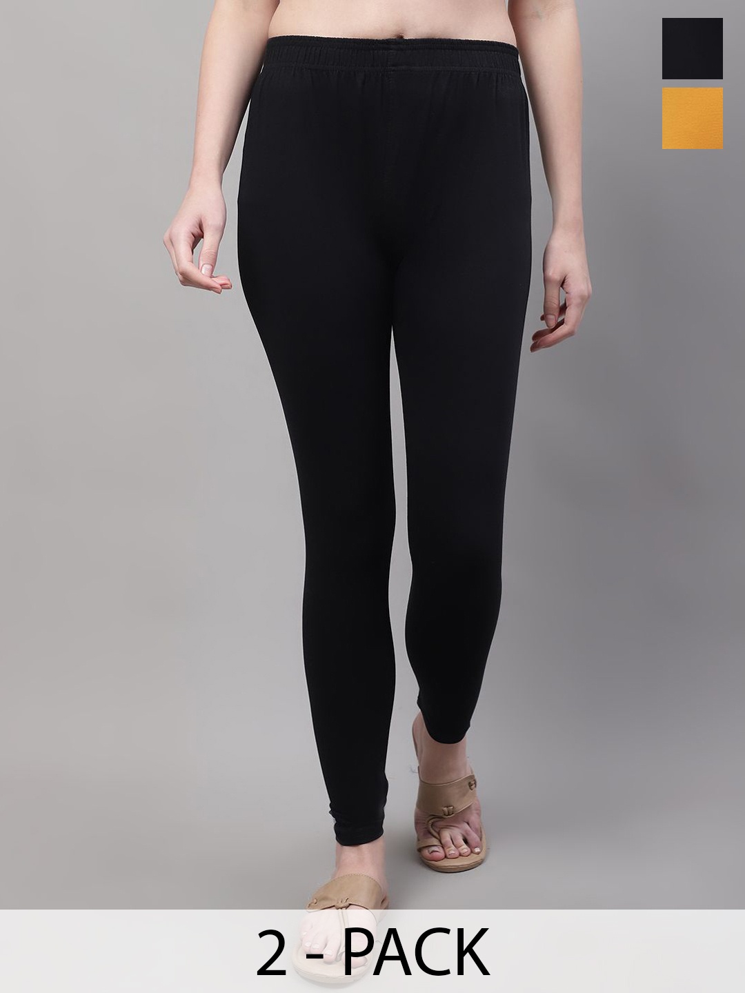 

Valles365 by S.C. Women Set Of 2 Cotton Ankle-Length Plus Leggings, Black