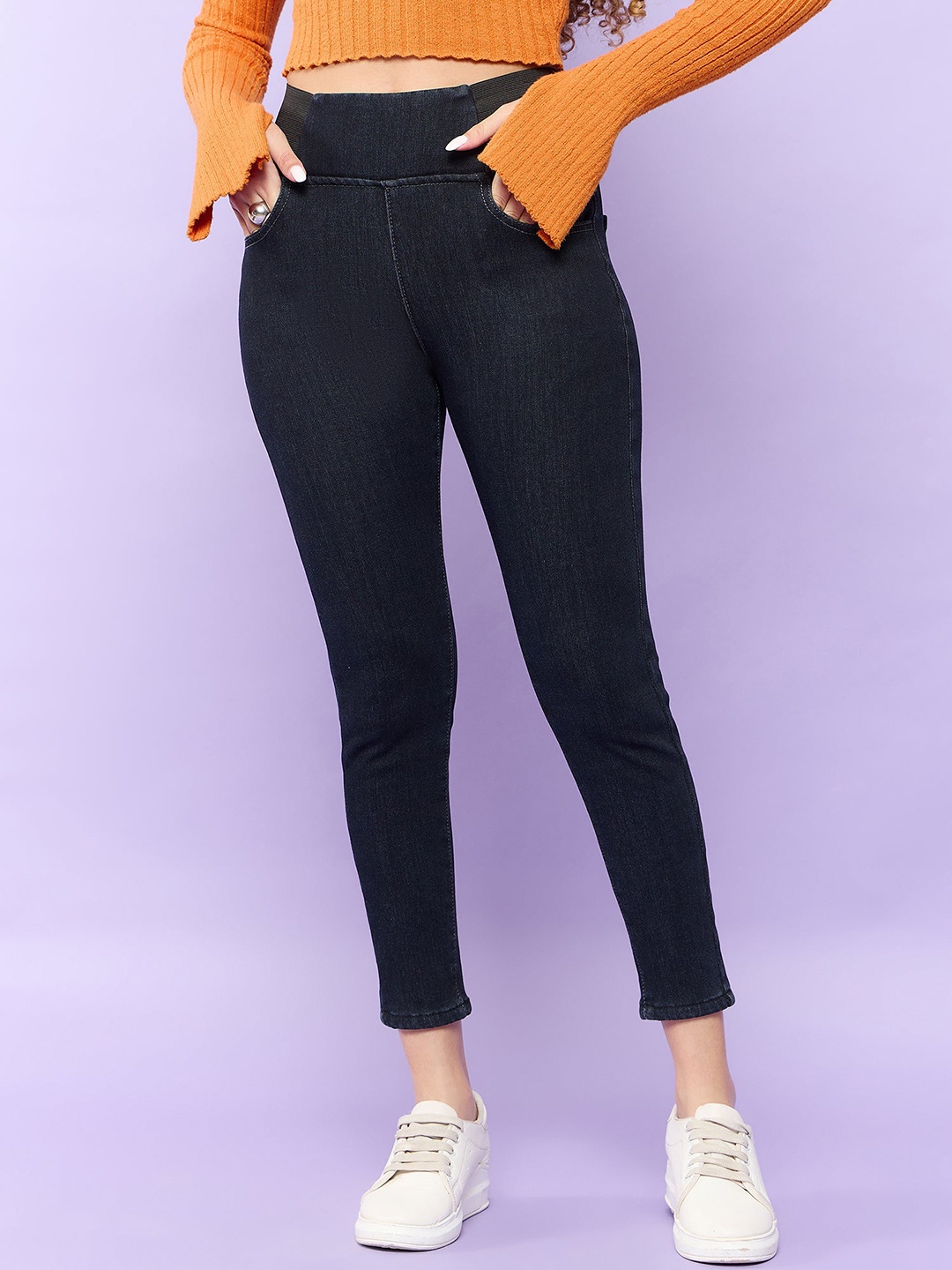 

Outzidr Women Skinny Fit Jeggings, Navy blue