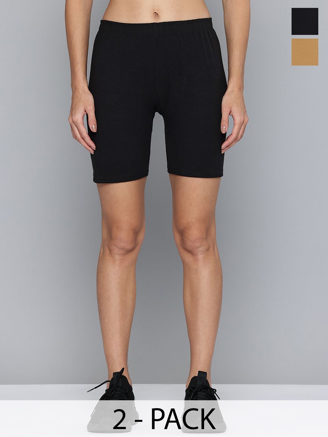 

Jinfo Women Pack Of 2 Skinny Fit Cycling Sports Shorts, Black