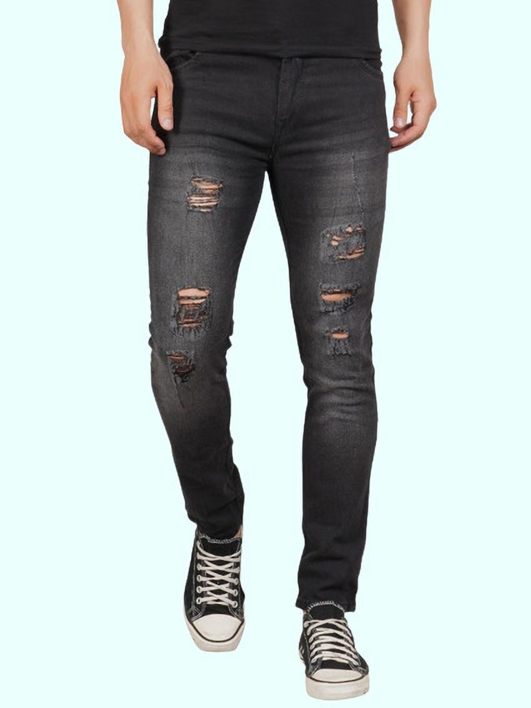 

LINARIA Men Classic Skinny Fit Highly Distressed Heavy Fade Jeans, Grey