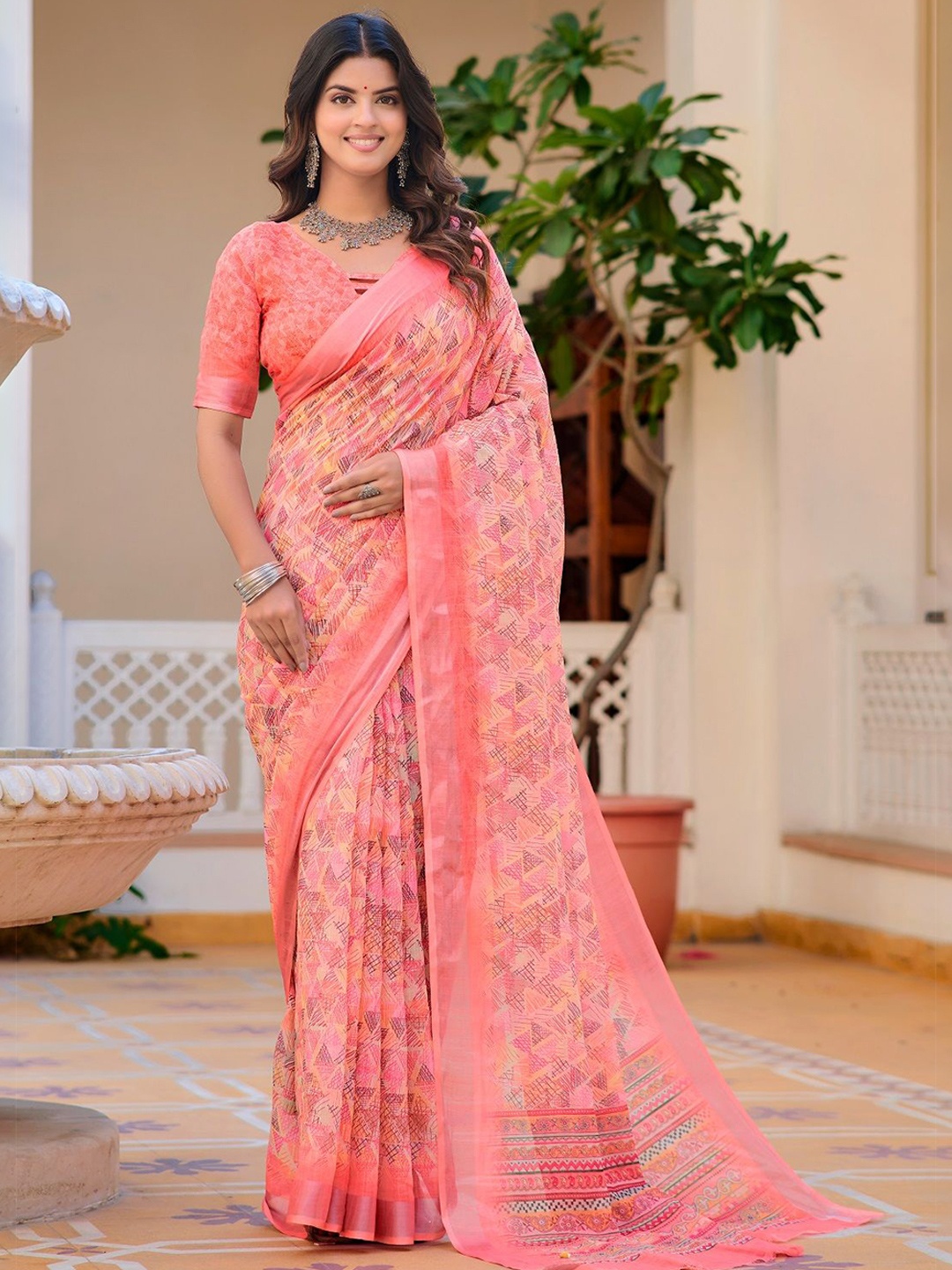

Nimidiya Printed Pure Cotton Saree, Peach