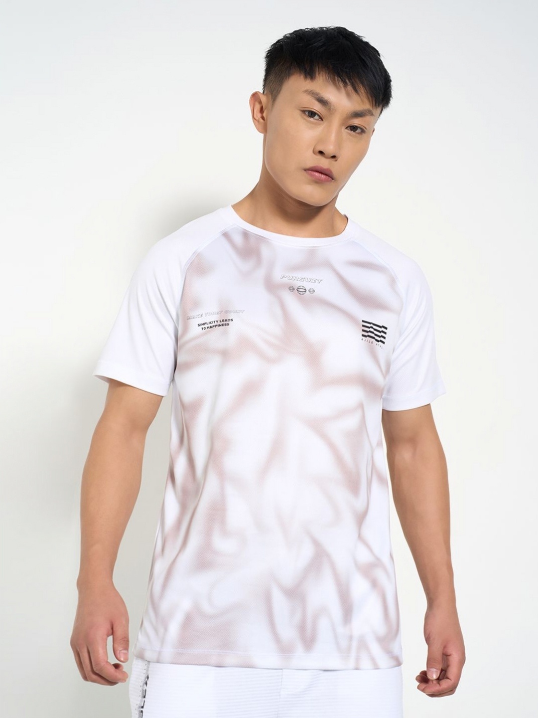 

Ajile by Pantaloons Men Abstract Printed Round Neck Cotton Slim Fit T-shirt, White