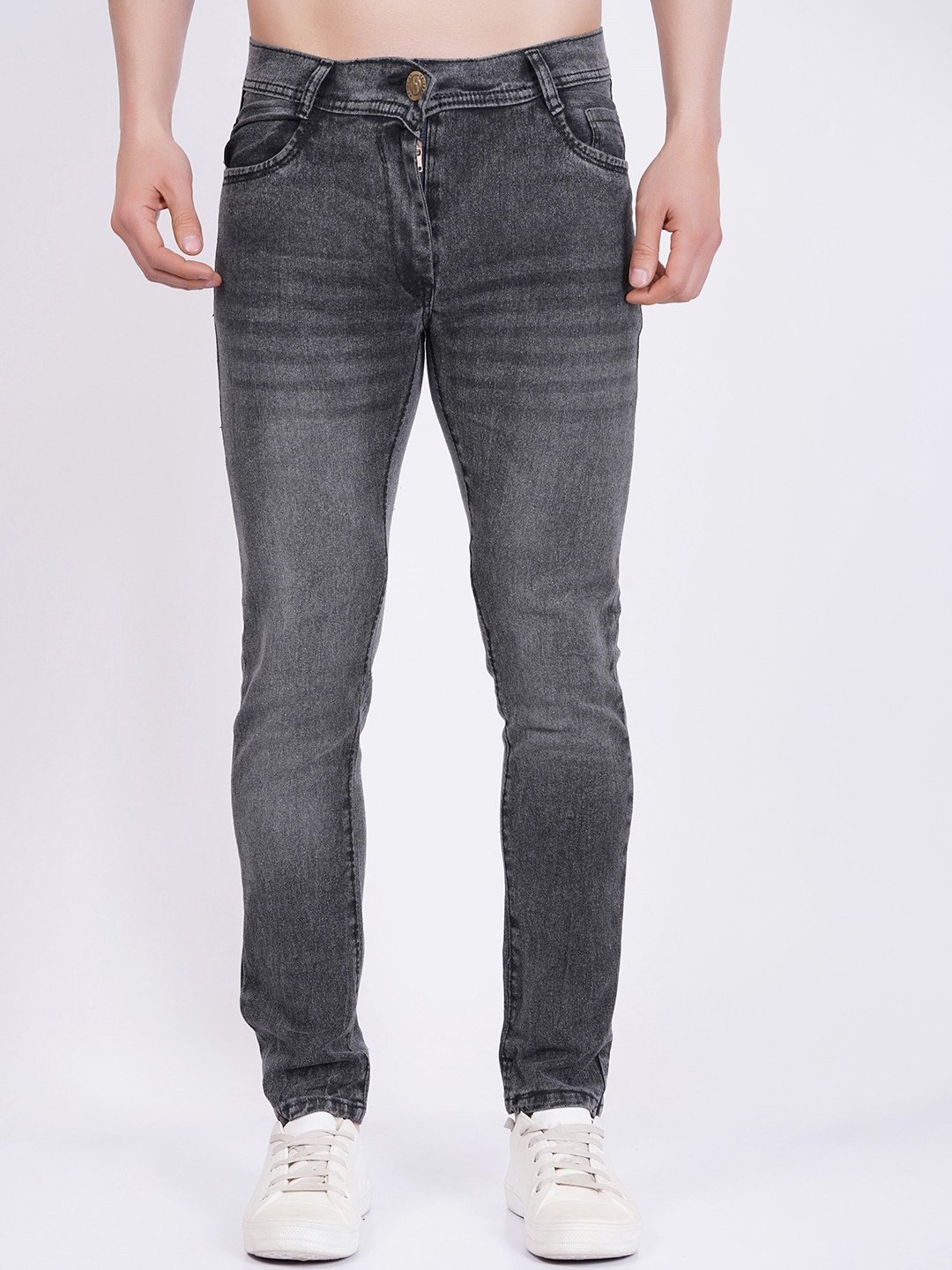

LINARIA Men Classic Slim Fit Mid-Rise Light Fade Cotton Jeans, Grey