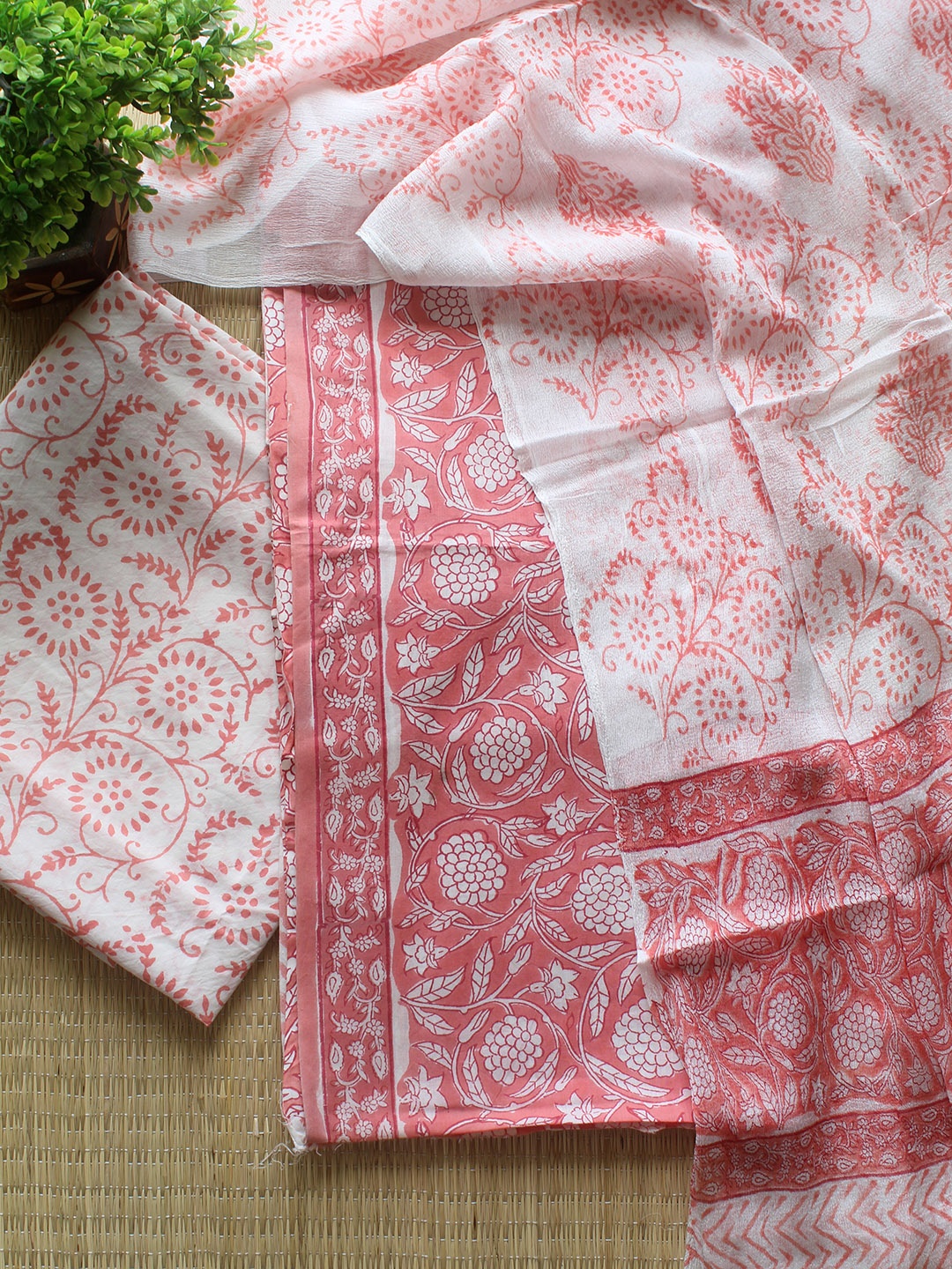 

Weaves of Tradition Floral Printed Pure Cotton Unstitched Dress Material, Peach