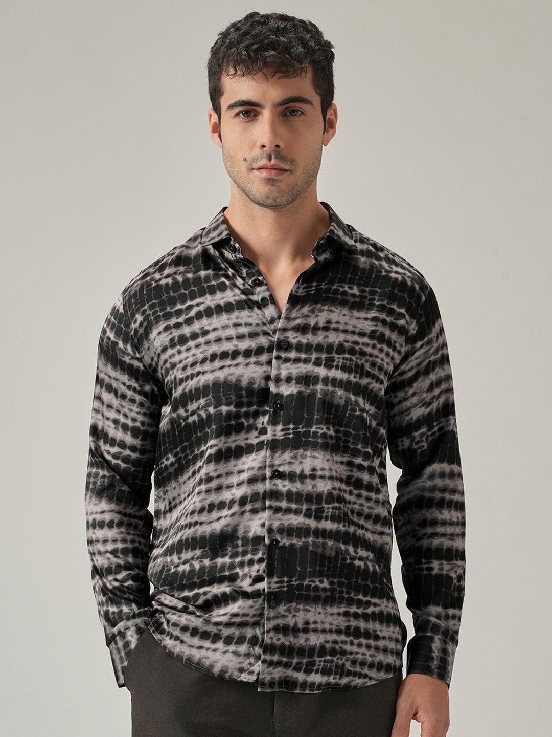 

Banana Club Men Classic Slim Fit Abstract Printed Casual Shirt, Taupe