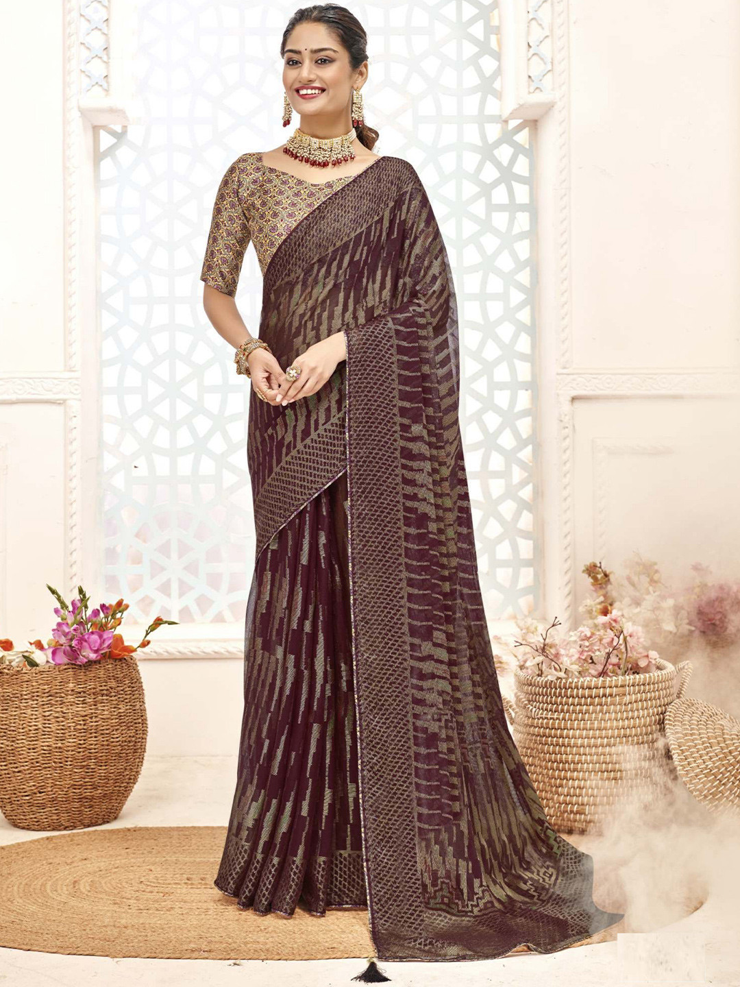 

MAHALASA Ethnic Motifs Printed Saree, Purple