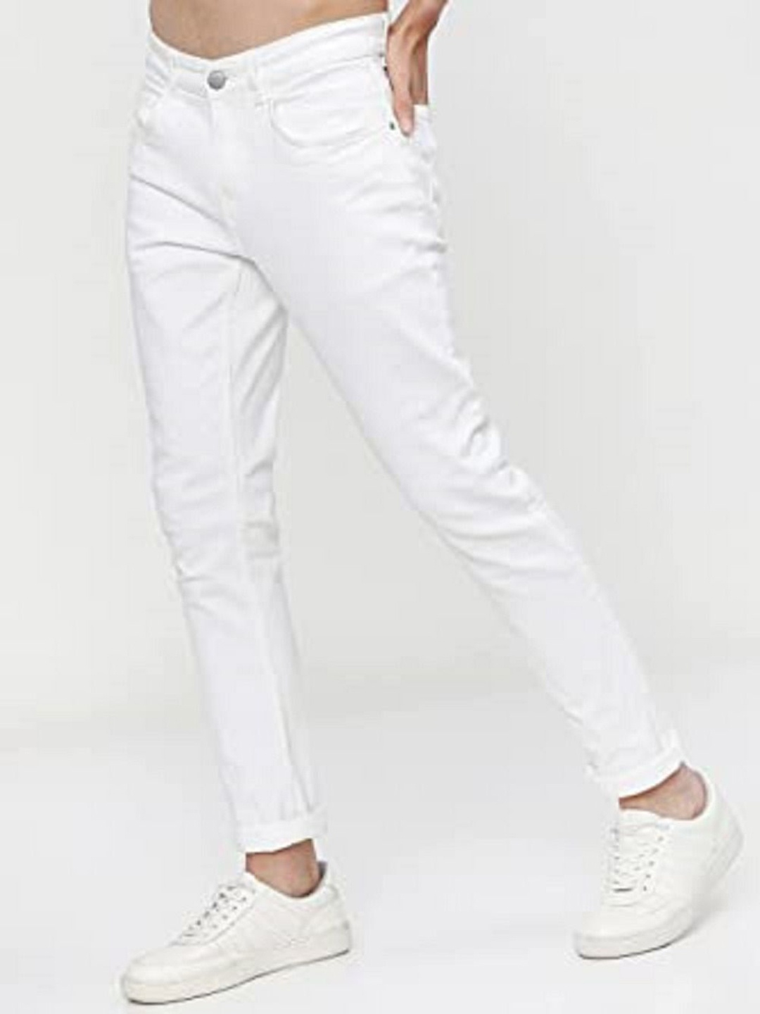 

LINARIA Men Classic Mid-Rise Slim Fit Cotton Jeans, White