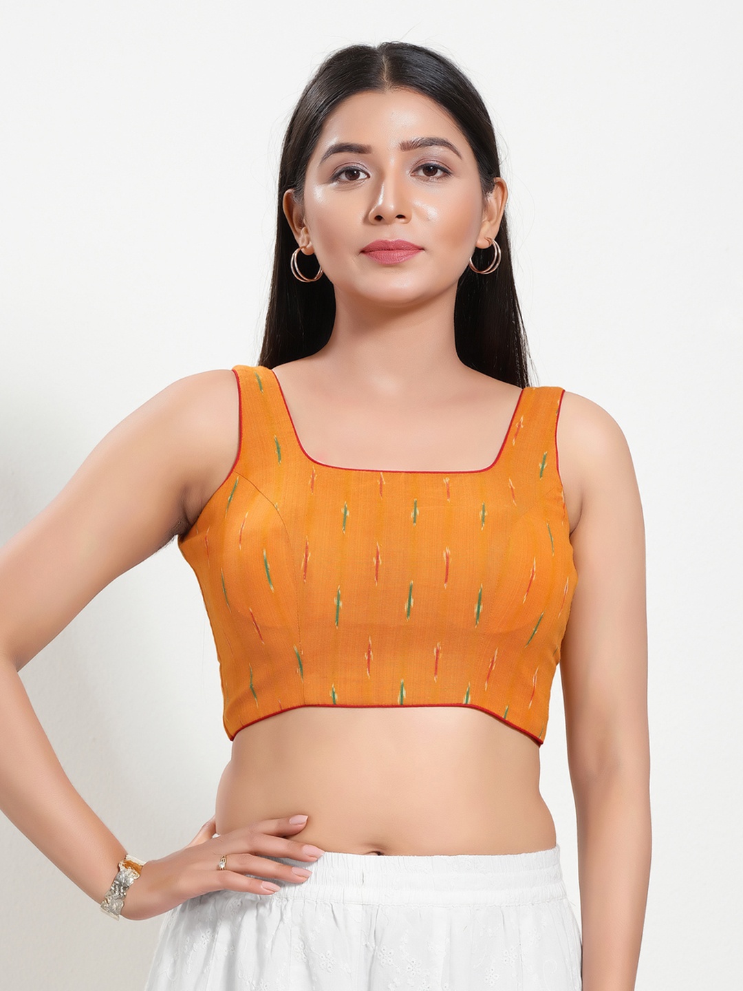 

VAMAS - THE DESIGNER BLOUSES Women Round Neck Padded Saree Blouse, Mustard