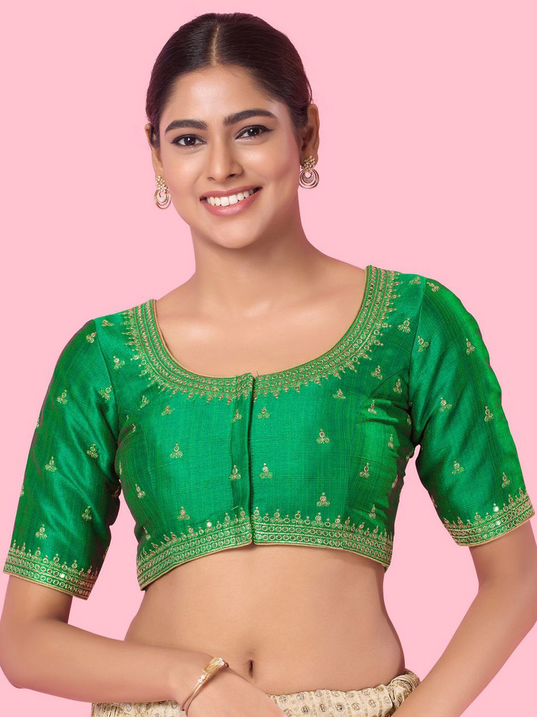 

VAMAS - THE DESIGNER BLOUSES Women Square Neck Padded Saree Blouse, Green