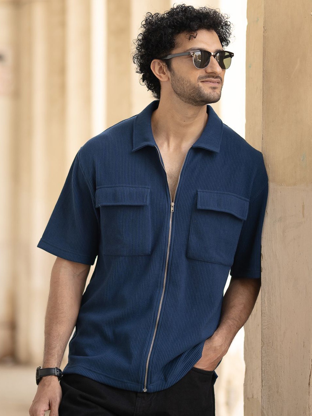 

Powerlook Men Oversized Fit Spread Collar Solid Casual Shirt, Blue
