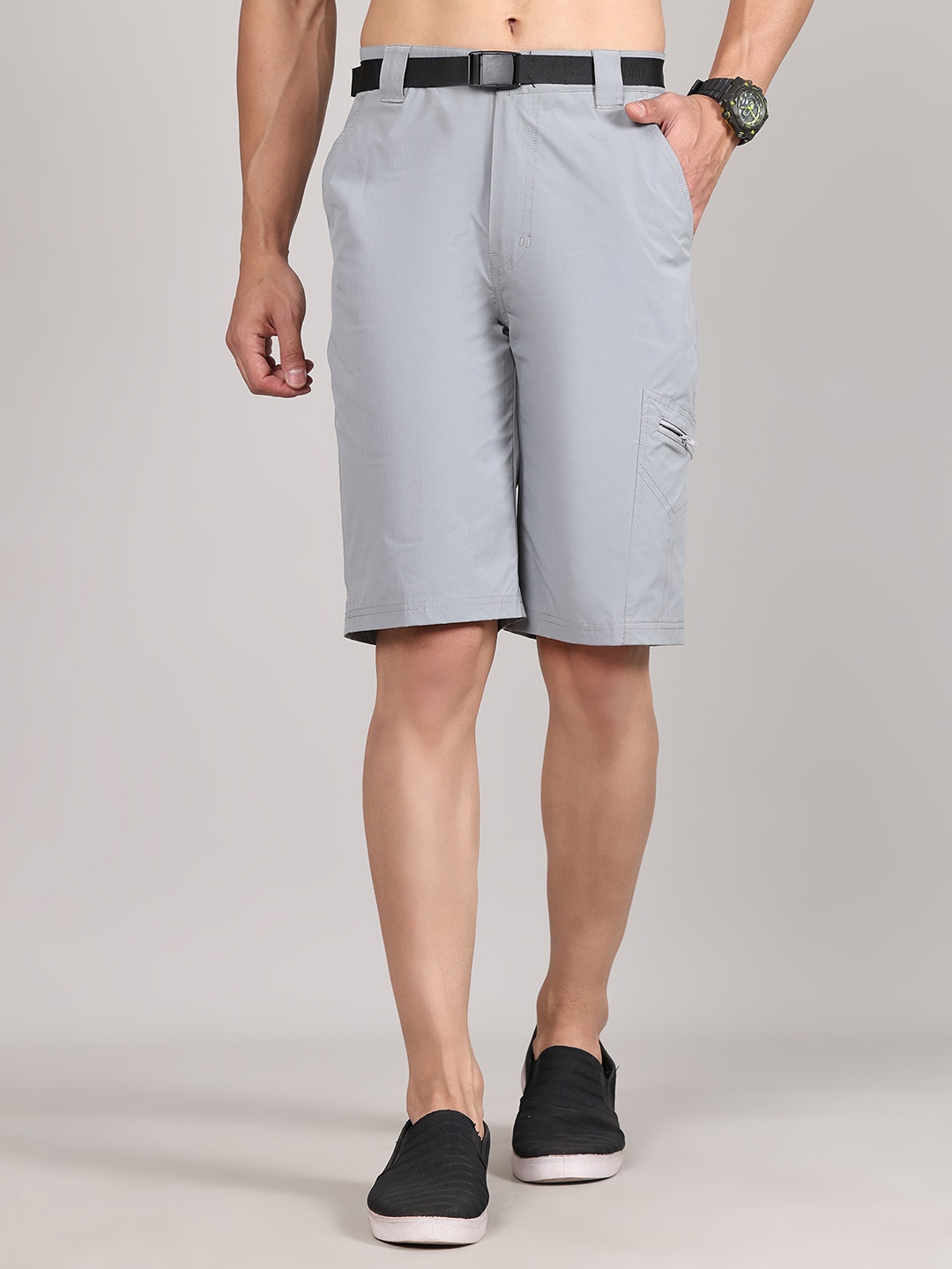 

House Of Vedas Men Regular Fit Mid-Rise Cargo Shorts, Grey
