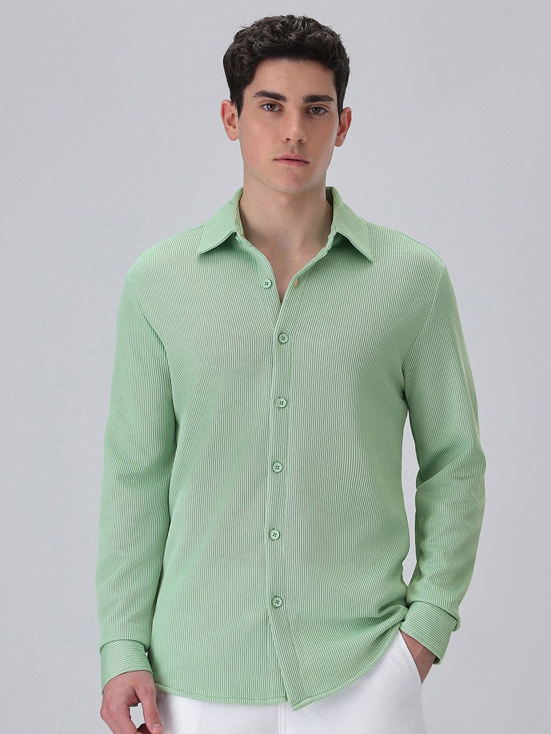 

Banana Club Men Classic Slim Fit Opaque Casual Shirt, Green