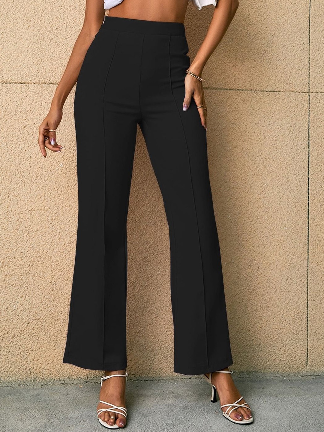 

Corsica Women Relaxed Regular Fit High-Rise Flat-Front Parallel Trousers, Black