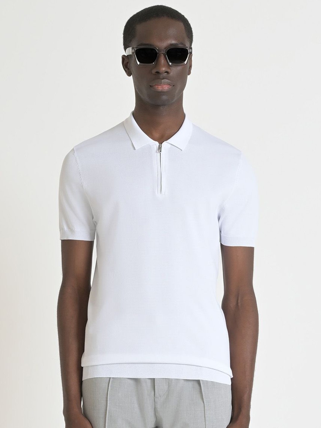 

Antony Morato Men Solid Polo Collar Slim Fit T-shirt, White