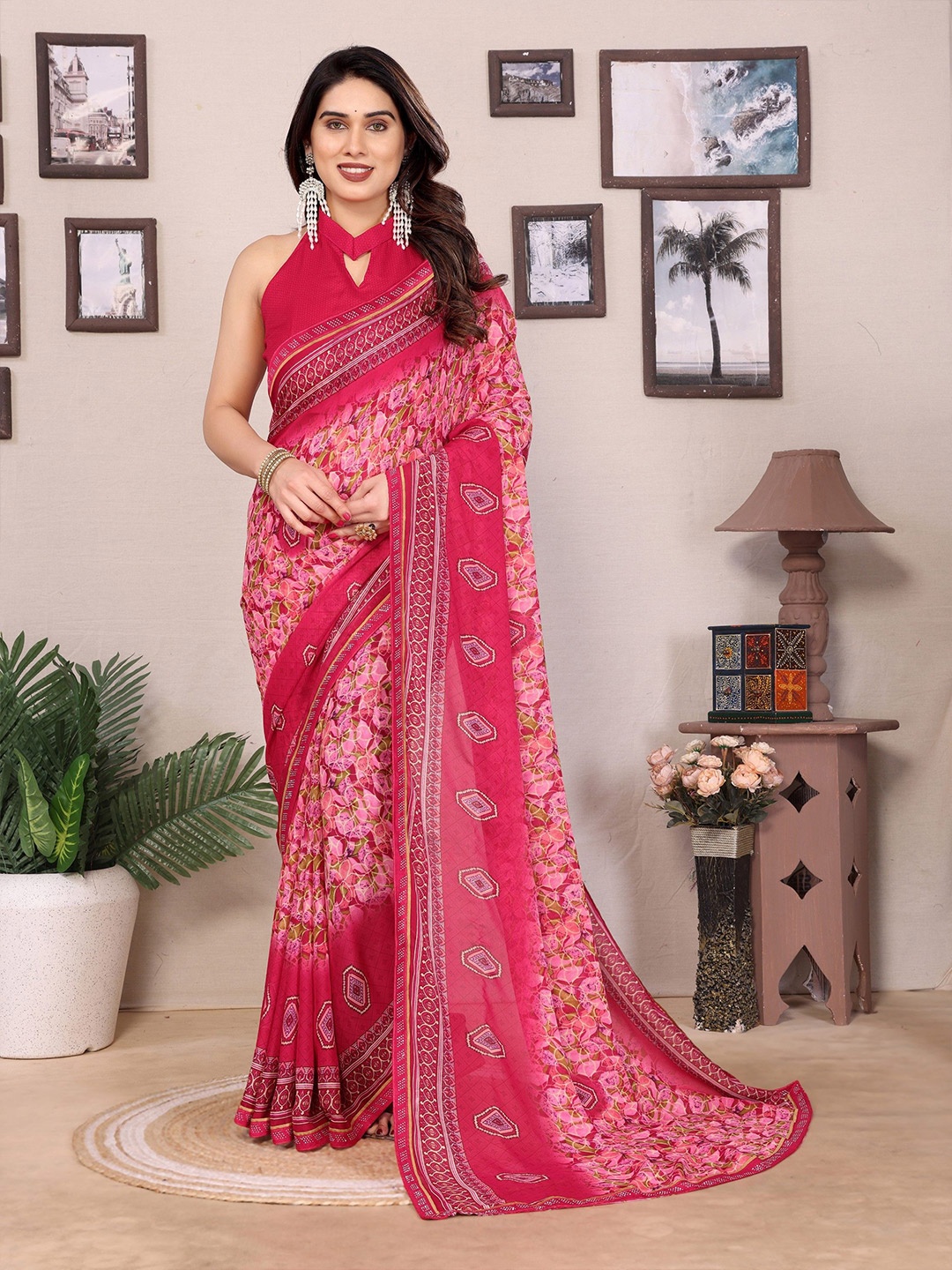 

Nirmohi Fashion Beads and Stones Saree, Pink