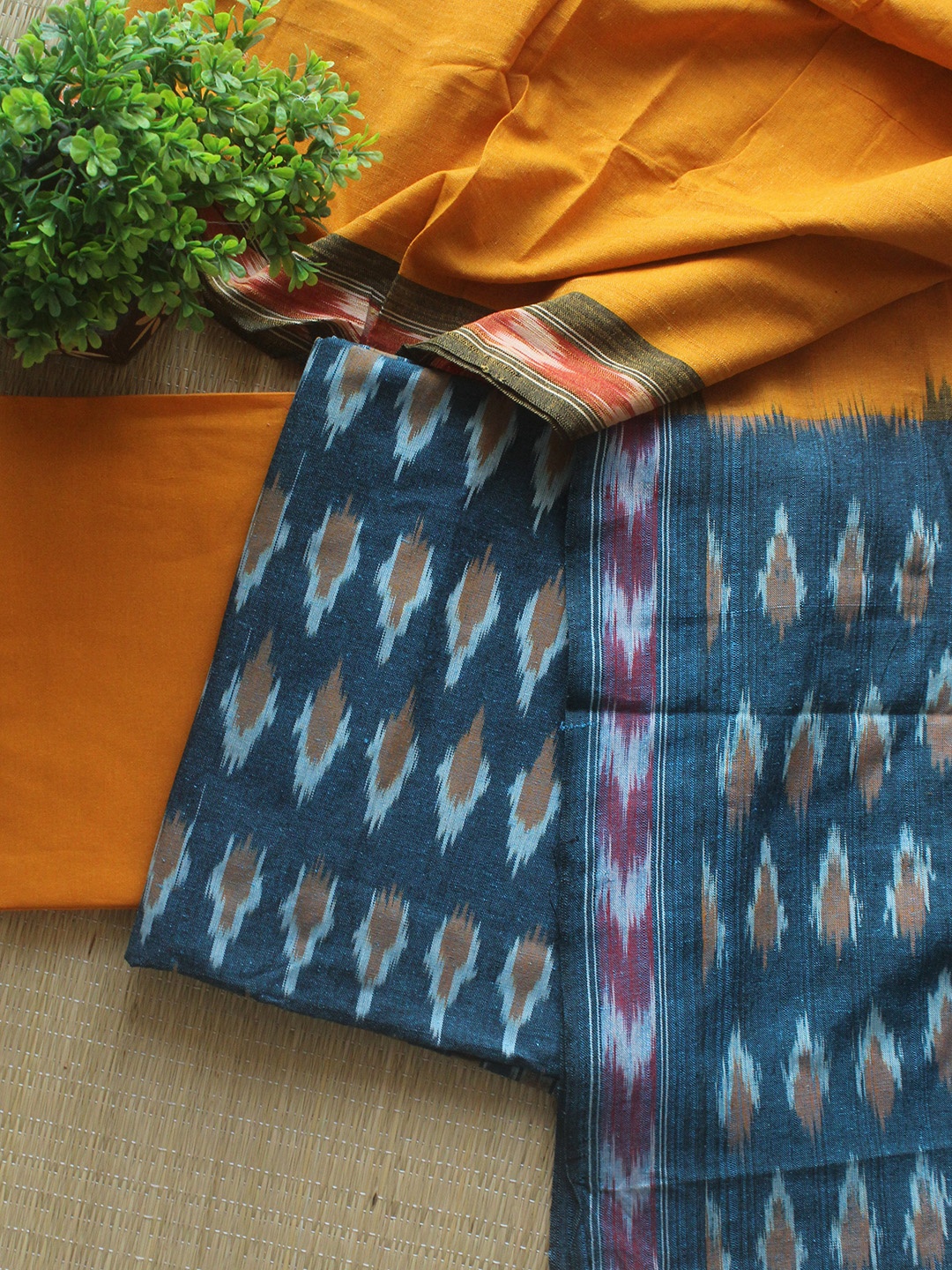 

Weaves of Tradition Geometric Woven Design Pure Cotton Unstitched Dress Material, Teal