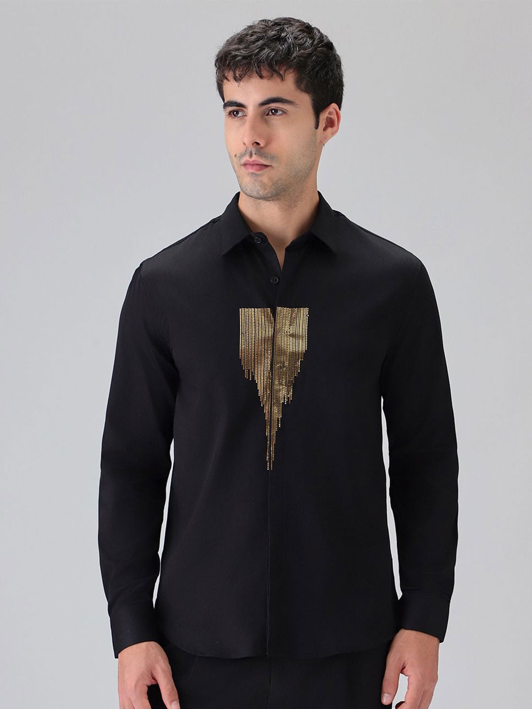 

Banana Club Men Classic Slim Fit Embellished Party Shirt, Black