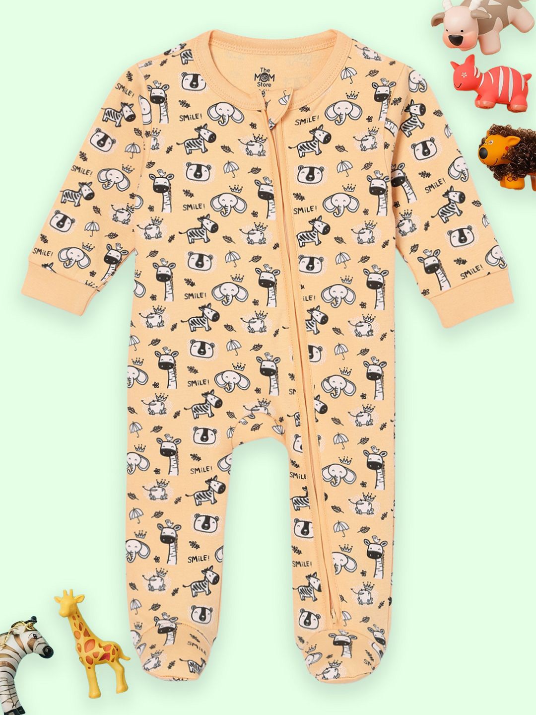 

The Mom Store Infants Printed Pure Cotton Sleepsuit, Orange