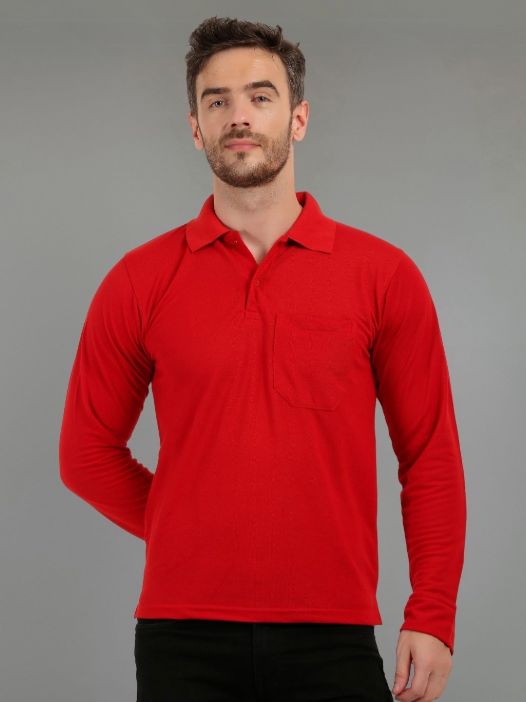 

SMAN Men Solid Polo Collar Cotton Regular Fit T-shirt, Red