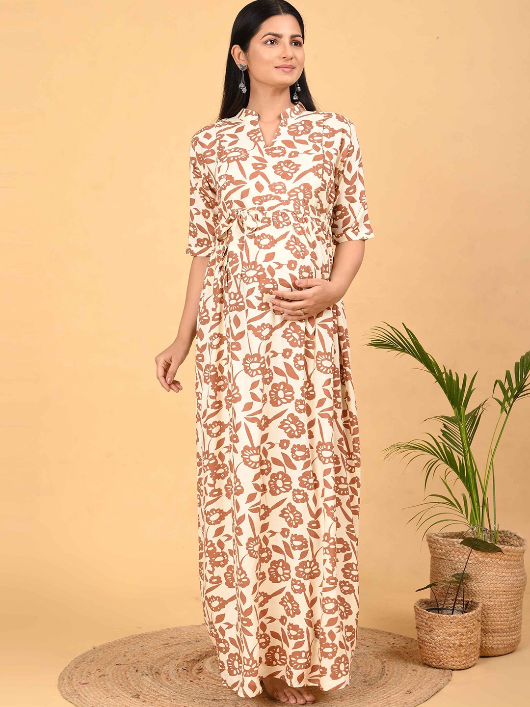 

GOLDSTROMS Women Floral Print Maternity Maxi Dress, Off white