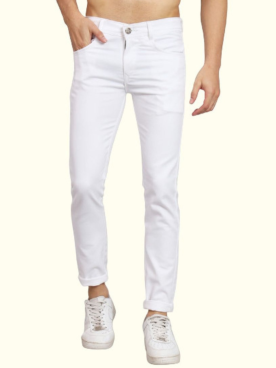 

LINARIA Men Classic Slim Fit Cotton Jeans, White