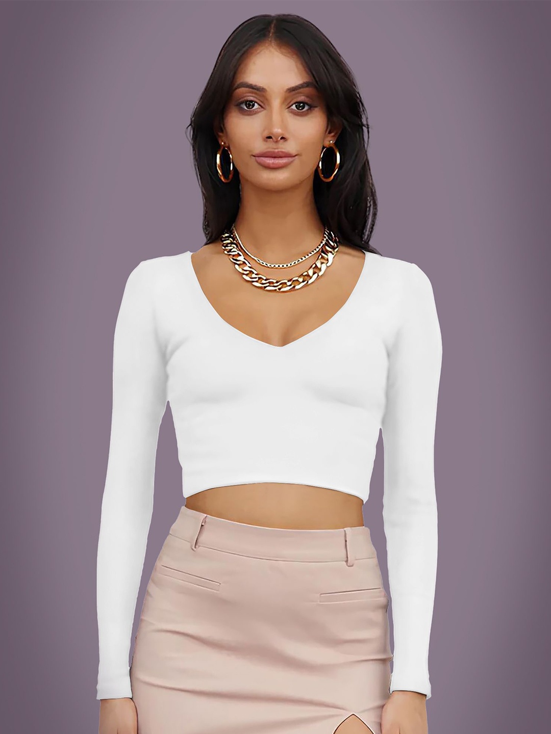 

Dream Beauty Fashion Women V-Neck Ribbed Fitted Crop Top, White