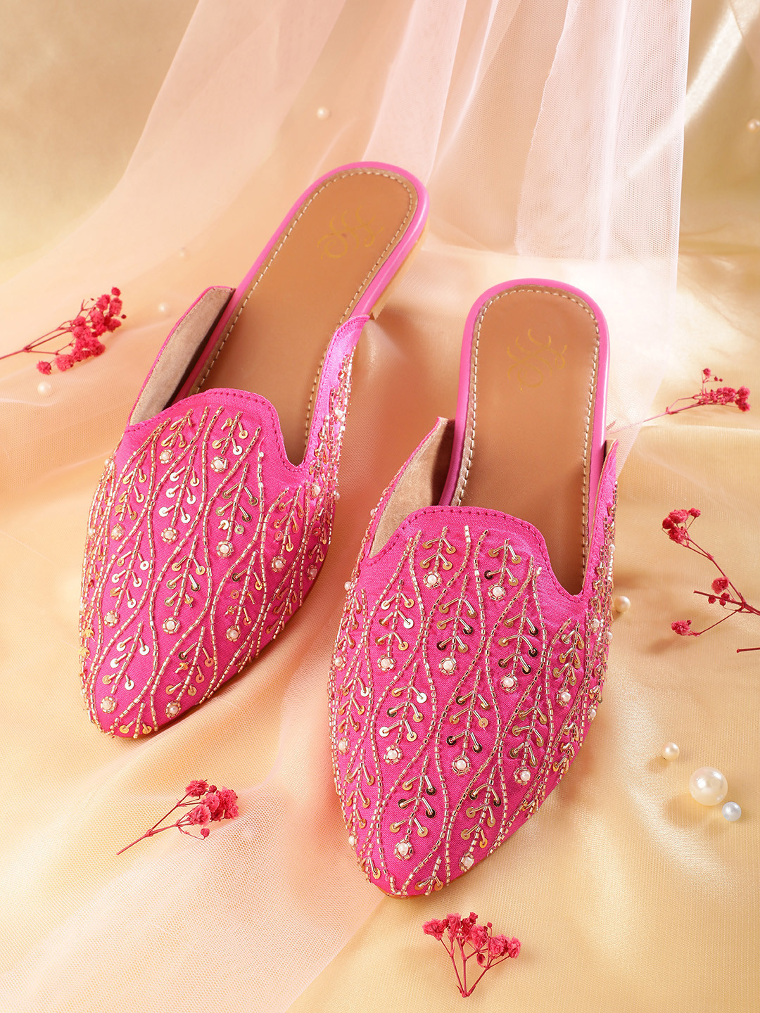 

House of Pataudi Western Embellished Mules, Pink