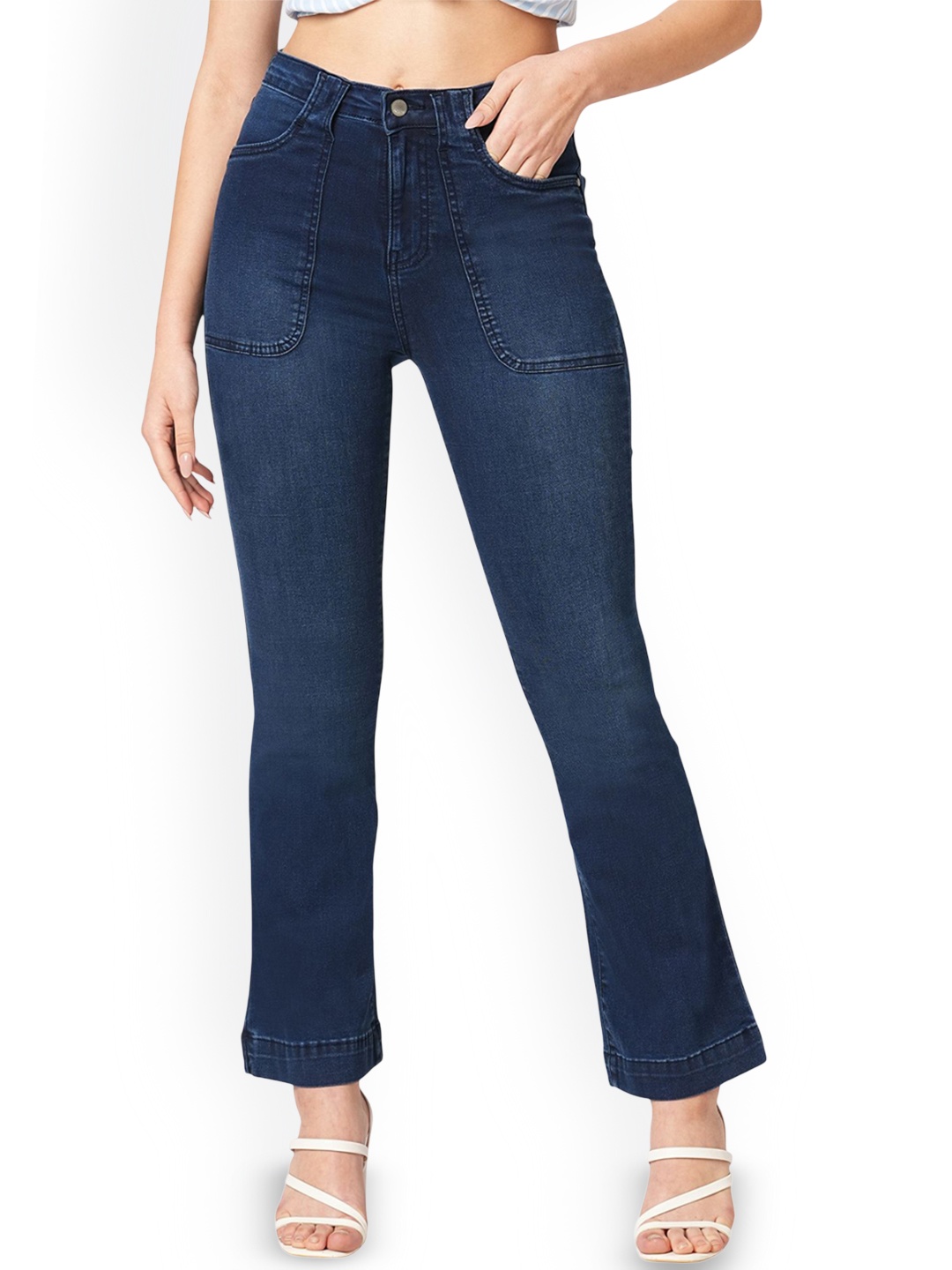 

Kraus Jeans Women Flared High-Rise Light Fade Jeans, Blue