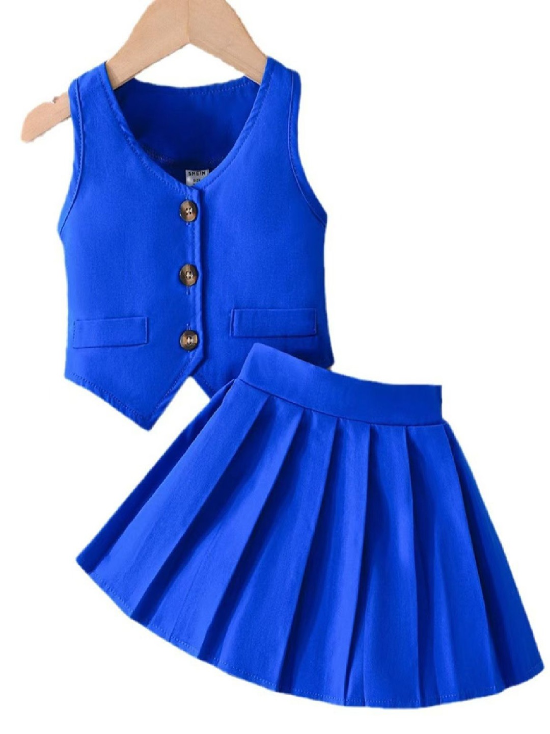 

Xsole Girls V Neck Top With Skirt Set, Blue