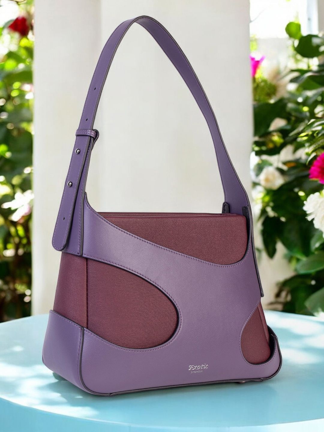

Exotic Women Textured Structured Leather Handheld Bag, Purple