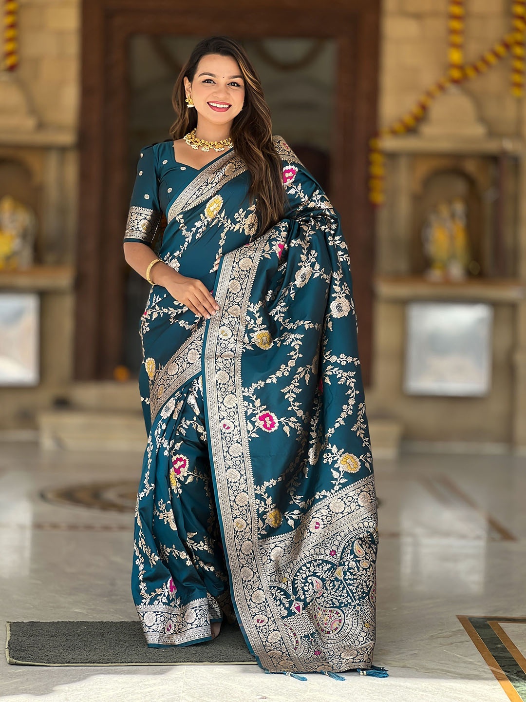 

Ekta Textiles Woven Design Zari Pure Silk Banarasi Saree, Blue